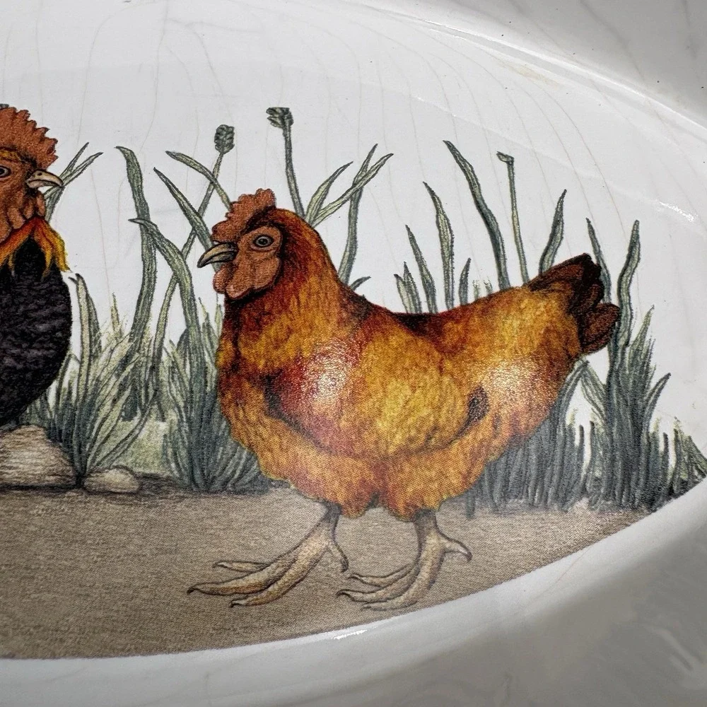 Vtg Kent Pottery‎ Rooster Baking Dish Farmhouse Decor 14x6 Oval